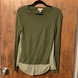 Loft Outlet Long Sleeve Green/Patterned Blouse